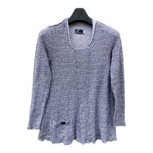 M Fenini LAGENLOOK Black/Wht Hooded Made USA Cotton Rayon Bld Sweater TOP Tweed